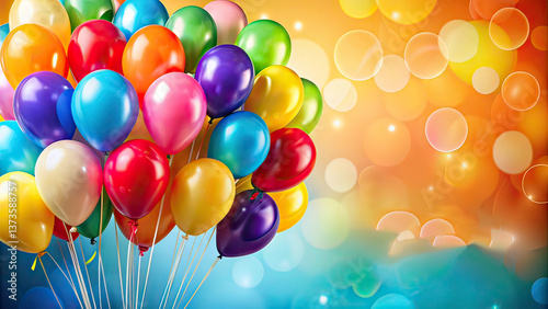 Bunch of bright balloons on color background