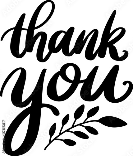 Thank you. Lettering phrase isolated on white background. Vector illustration