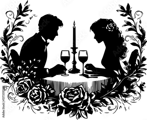 Romantic couple dining together with candlelight 2.eps  