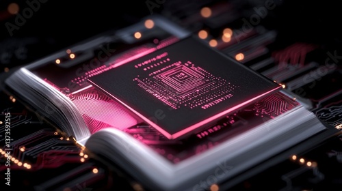 Futuristic CPU Chip on Circuit Board  Digital Book  Technology  Innovation