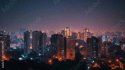 cityscape of global capability centres, low rise buildings with 3-4 floors only, clean, minimal, clutter free, Indian setup, clear sky, night view 