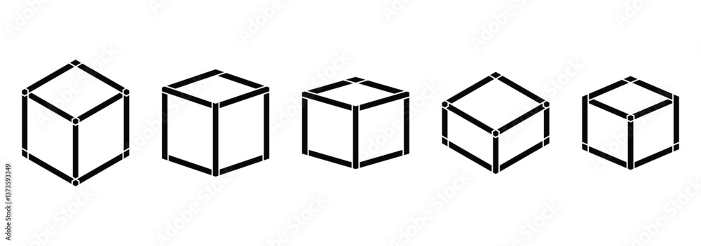Cube icons set. Three dimensional in linear and styles. 3D square isolated. Cube icons set. Three dimensional in linear and styles. 3D square isolated.