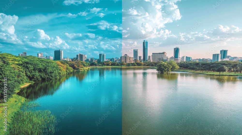 Fototapeta premium Create a seamless and harmonious split scene where the left half transitions naturally into the right