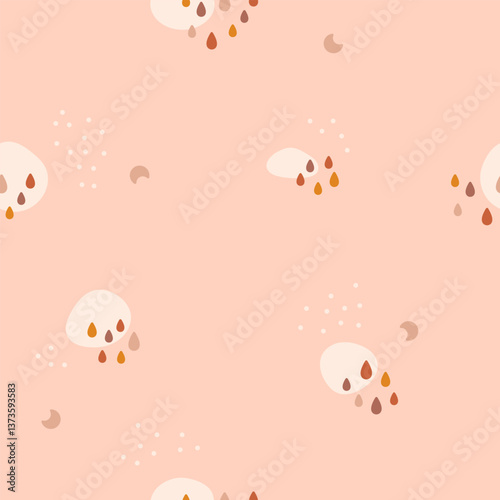 Boho baby seamless pattern with drops simple shapes moon crescent.