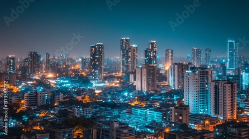 cityscape of global capability centres, low rise buildings with 3-4 floors only, clean, minimal, clutter free, Indian setup, clear sky, night view 