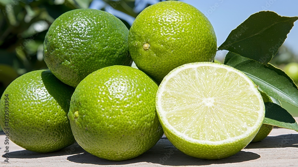 Closeup of Fresh Green Limes on a Table Closeup of Fresh Green Limes on a Table
