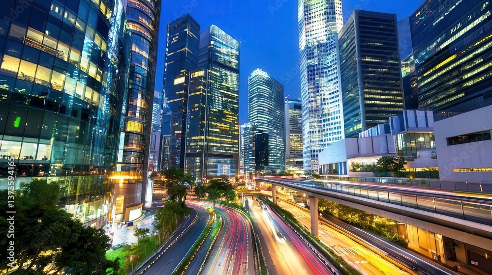 Fototapeta premium Hong Kong Night Cityscape, Traffic Lights - Night Photography