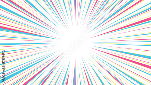 背景素材 青色 黄色 ピンク カラフル 三色 爆発 色付き集中線 注目背景 閃光 速さ 漫画表現 横長ワイド