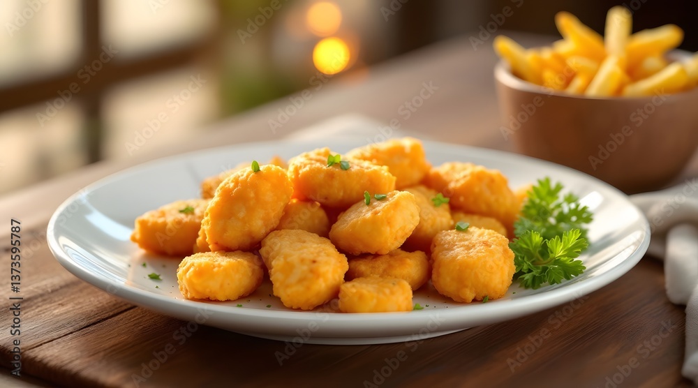 A fried food plate featuring chicken meat dishes A fried food plate featuring chicken meat dishes