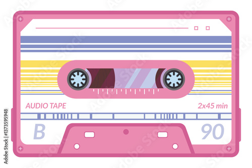 Vintage tape cassette. Retro mixtape, 1980s pop songs tapes and stereo music cassettes. 90s hifi disco dance audiocassette, analogue player record cassette. Isolated symbols vector