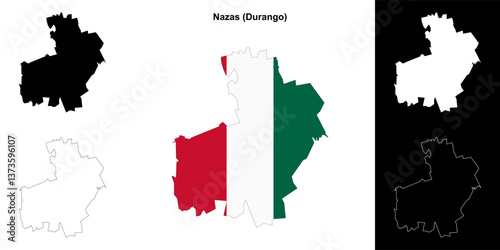 Nazas municipality (Durango) outline map set