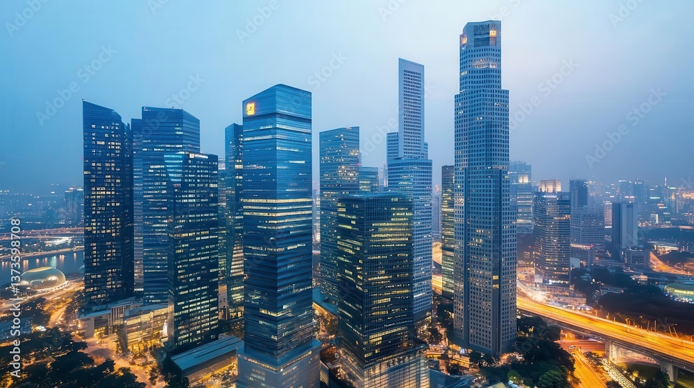 Fototapeta premium Singapore Skyline Night View - Modern Cityscape - Cityscapes at Nig.