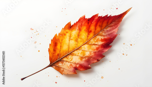 Autumn leaf, vibrant fall colors, watercolor style, isolated white background