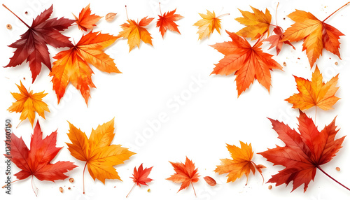 surrounded by autumn leaves, brilliant colors, watercolor art, isolated white background 