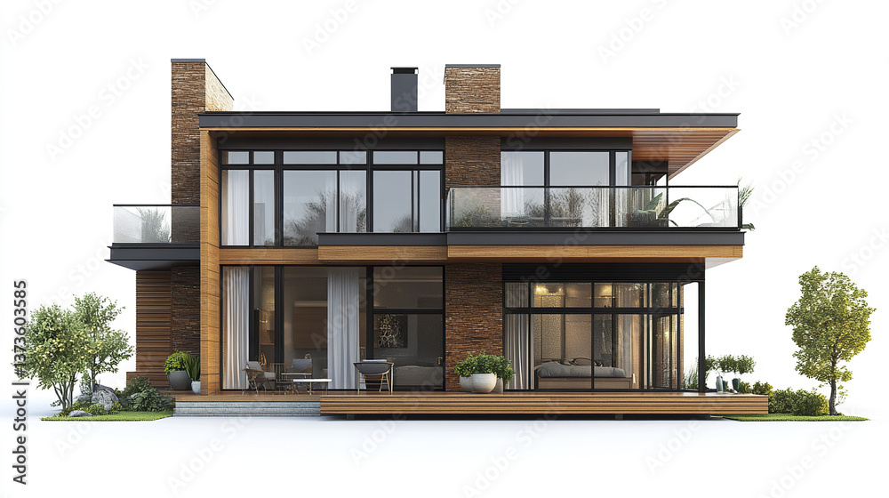 Modern loft style house with large windows and wooden accents Modern loft style house with large windows and wooden accents