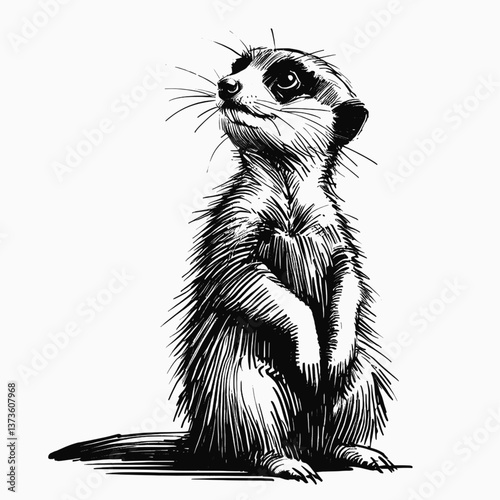 Meerkat on Duty line art drawing ink sketch vector hand drawn illustration background