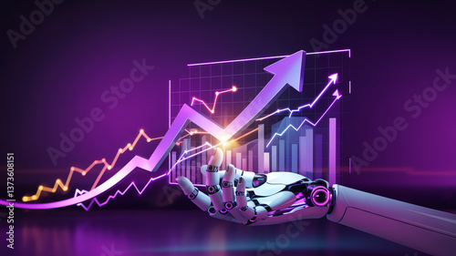 Futuristic Stock Market Graph with AI and Purple Neon Lights Representing Digital Financial Trends