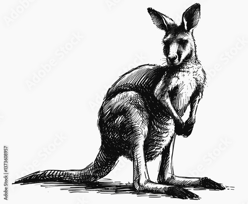 Australia’s Majestic Kangaroo line art drawing ink sketch vector hand drawn illustration background