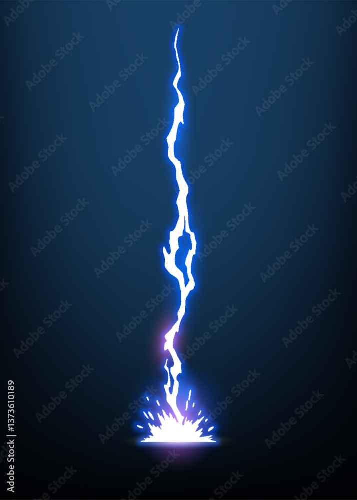 Lightning animation with sparks. Electricity thunderbolt danger, light electric powerful thunder. Bright energy effect, vector illustration