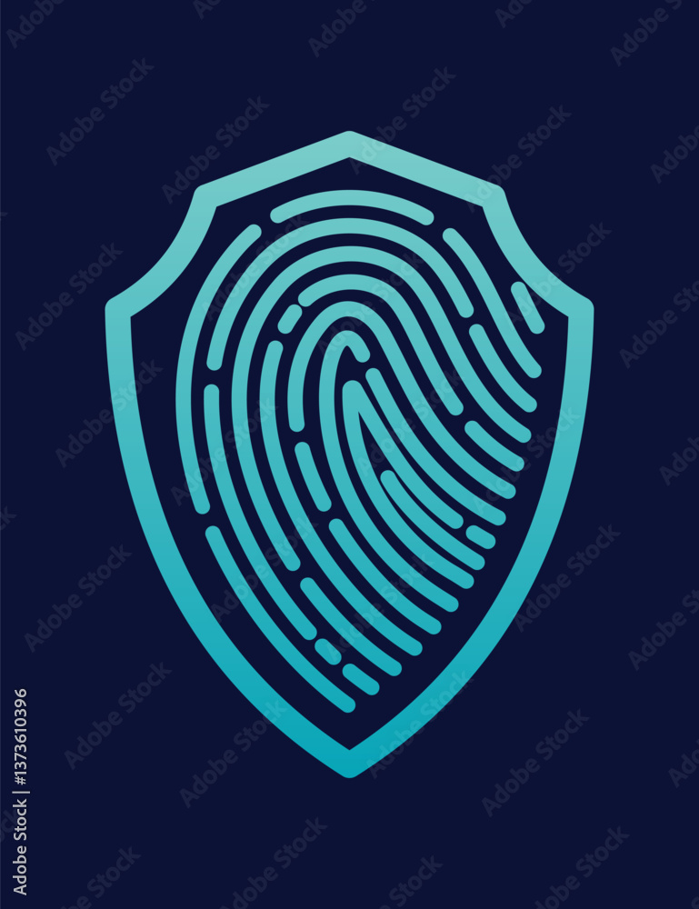 Secure shield fingerprint. Scan fingerprint, security or identification system based on thumb lines. Biometric data design. Futuristic technology. Vector illustration