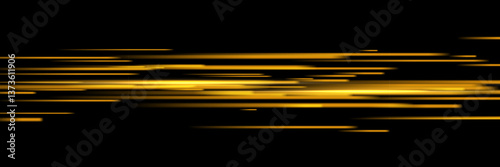 Abstract light speed effect lines on black background. Game futuristic shiny pattern with flowing bright yellow rays on dark. Modern technology vector illustration.