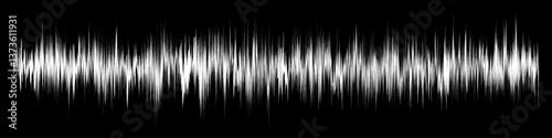Sound wave. Music audio frequency, voice waveform, electronic radio signal, volume level, track symbol. Noise pulses curve white line isolated on black. Abstract vector background.