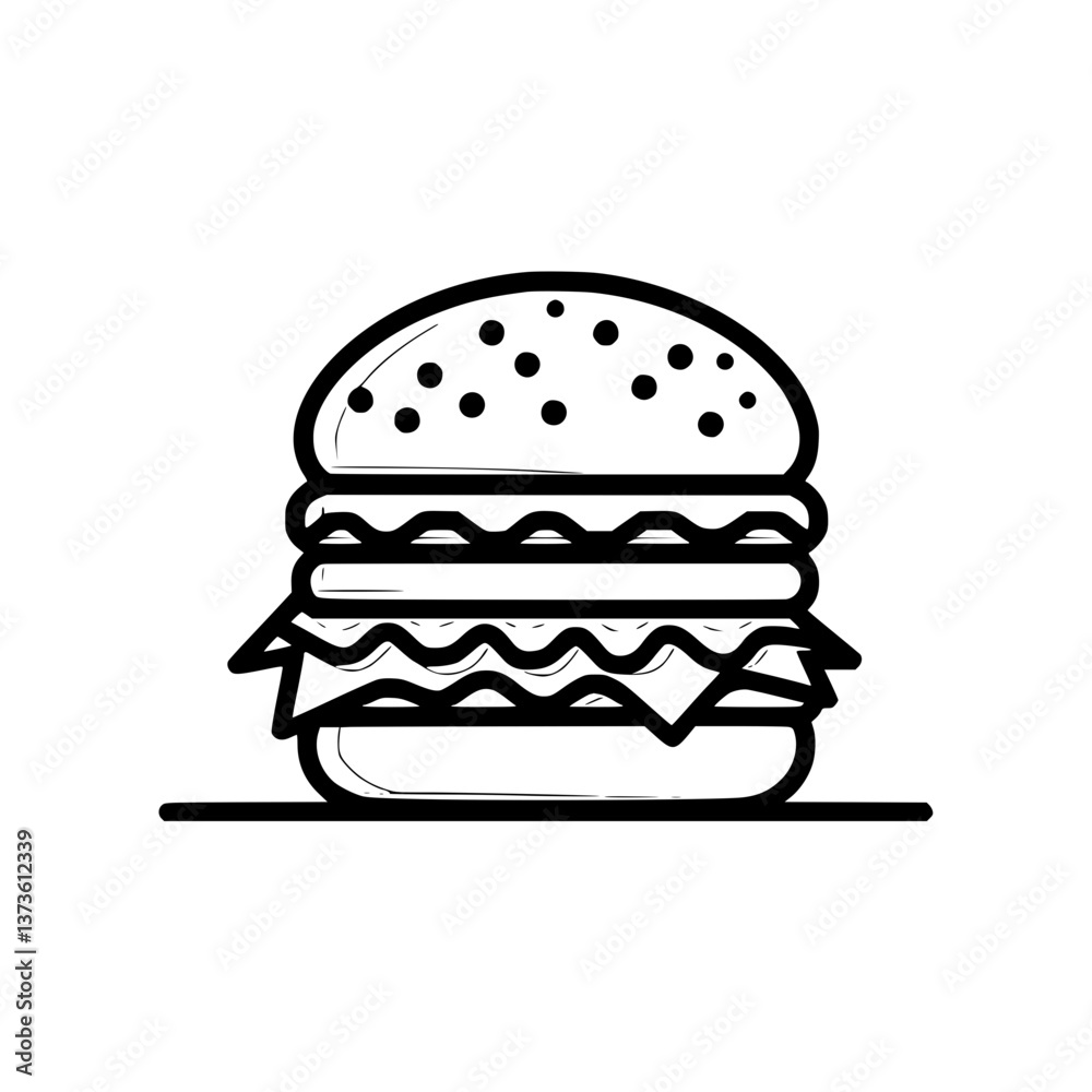 Stylized -and- illustration of a sesame seed burger with visible layers Simple appetizing visual Stylized -and- illustration of a sesame seed burger with visible layers Simple appetizing visual