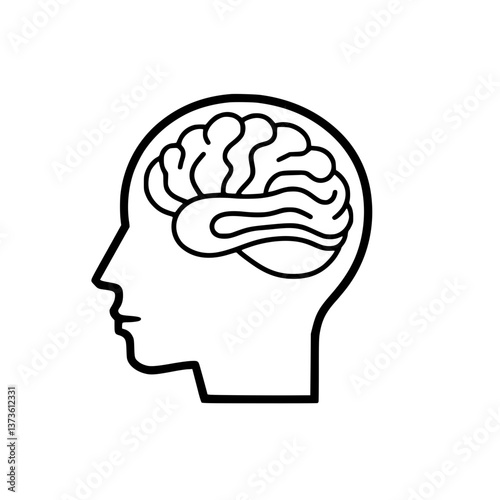 Head with Brain Inside: Representing intelligence thinking and human mind A simple line drawing for educational and medical content