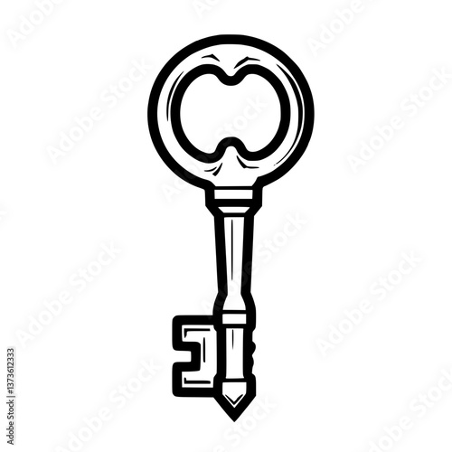 An antique key outlined in on Classic design Represents access mystery and unlockable secrets Decorative and symbolic photo