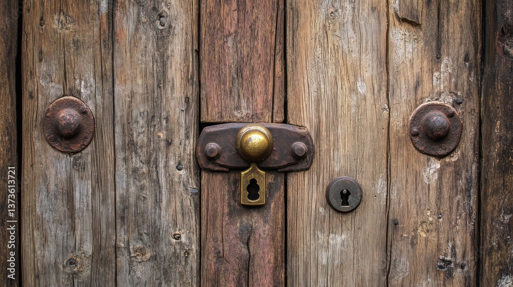 Rustic Wooden Door with Antique Lock and Latch Rustic Wooden Door with Antique Lock and Latch