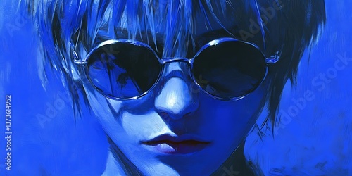 Portrait of a Person with Sunglasses in Blue