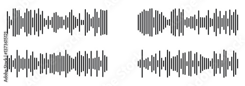 Sound wave set. Sound waves, Equalizer, Audio waves, Radio signal, Podcast sound waves and audio soundwave of voice message record