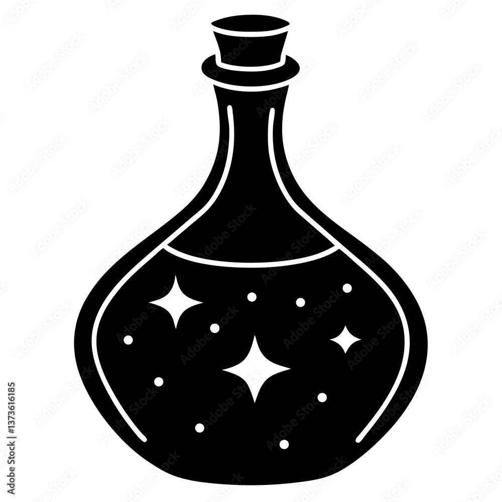 Magic potion bottle with sparkles silhouette Magic potion bottle with sparkles silhouette