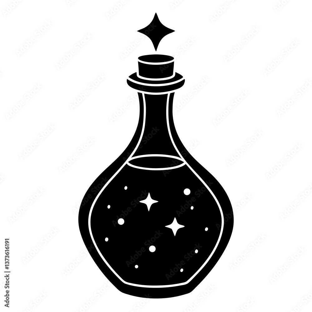 Magic potion bottle with sparkles silhouette Magic potion bottle with sparkles silhouette