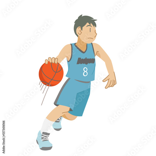 バスケットボールでドリブルする少年