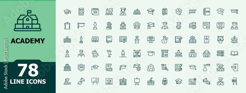 Academy simple icon set. Includes thin line symbols graduation, learning, learn, school, education, university and more. Line symbol and sign. Knowledge icon set. Minimalist vector illustration.