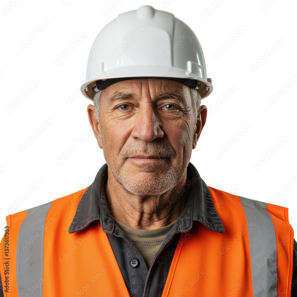 Portrait of a serious construction worker with a hardhat and bright safety vest. Portrait of a serious construction worker with a hardhat and bright safety vest.