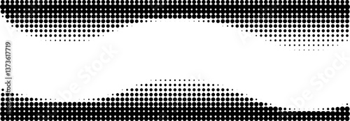 Grunge halftone gradient background vector pattern. Simple black white and points of small and big polka dots. Empty border  frame for comic book, photo collage, poster, flyer.  
