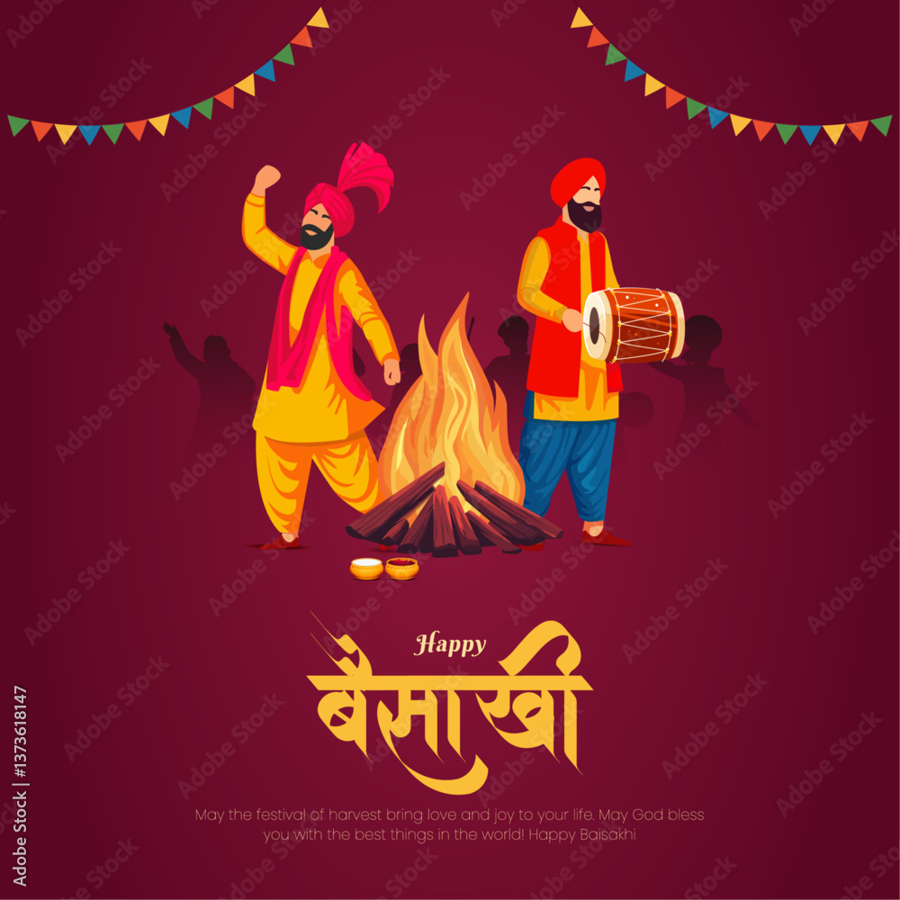 Obraz premium happy Baisakhi social media post, a Hindu festival celebration Baisakhi Background Design. abstract vector illustration design
