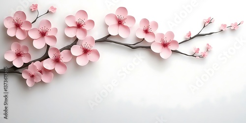 Paper Cherry Blossoms on White Background