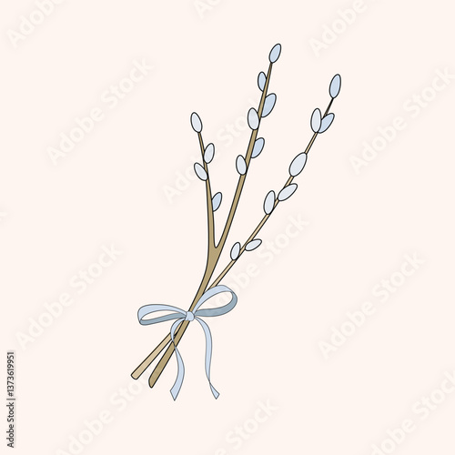 Cute Easter willow branches with bow traditional symbol of the spring religious holiday of Easter Vector Illustration