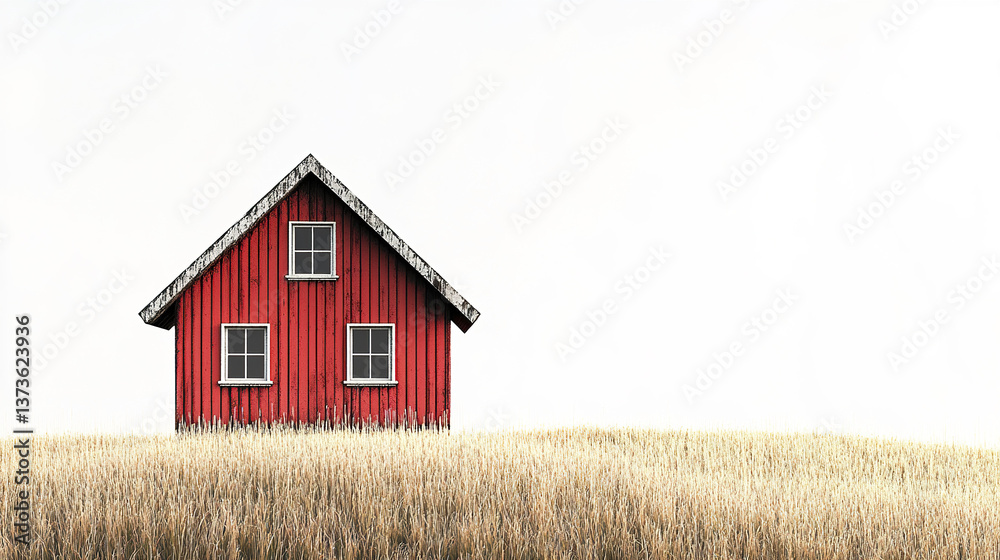 red house stands alone in field of tall grass red house stands alone in field of tall grass