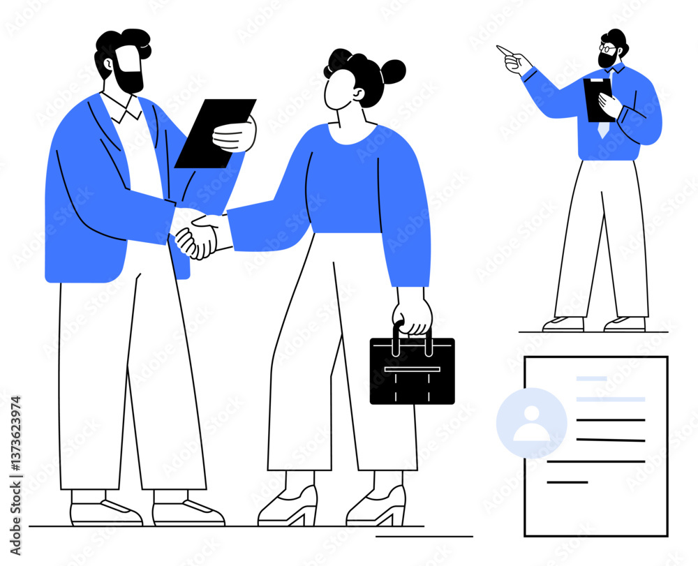 custom made wallpaper toronto digitalProfessionals in formal attire shaking hands while reviewing documents, holding briefcase. Businessman presenting confidently. Ideal for teamwork, collaboration, leadership, agreements, contracts