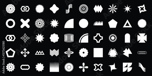 Various Geometric Shapes in White on Black background.