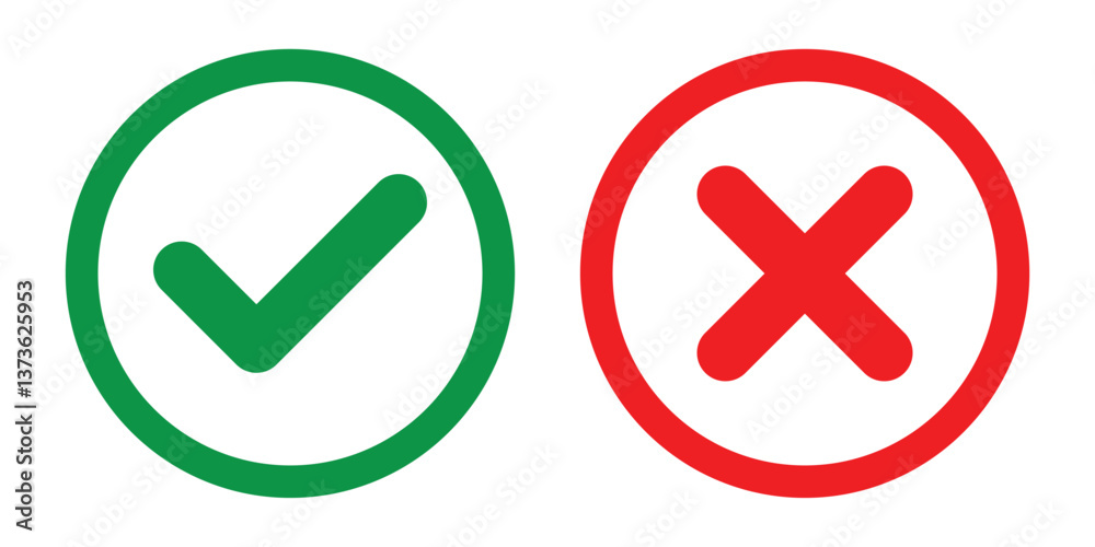 Check box icon with right and wrong buttons and yes or no checkmark icons vector illustration isolated on white background. Check box icon with right and wrong buttons and yes or no checkmark icons vector illustration isolated on white background.