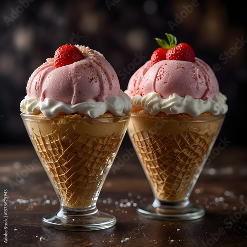 Ice cream with toppings, ice cream sundae 