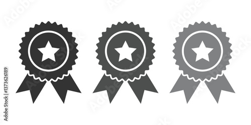 Quality certification icon. Approved badge, verified product ribbon, quality control stamp, authentication mark.