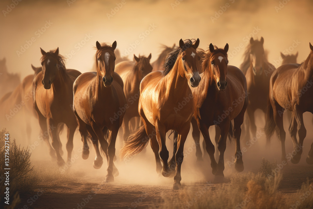 Fototapeta premium Wild Horses Running in Dust