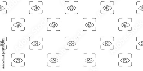 Pattern of outlined eyes with focus squares on a white background showcasing visual design concepts