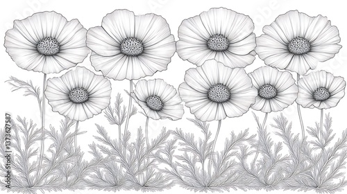 Wallpaper Mural Elegant Line Drawing of Blooming Poppies Torontodigital.ca
